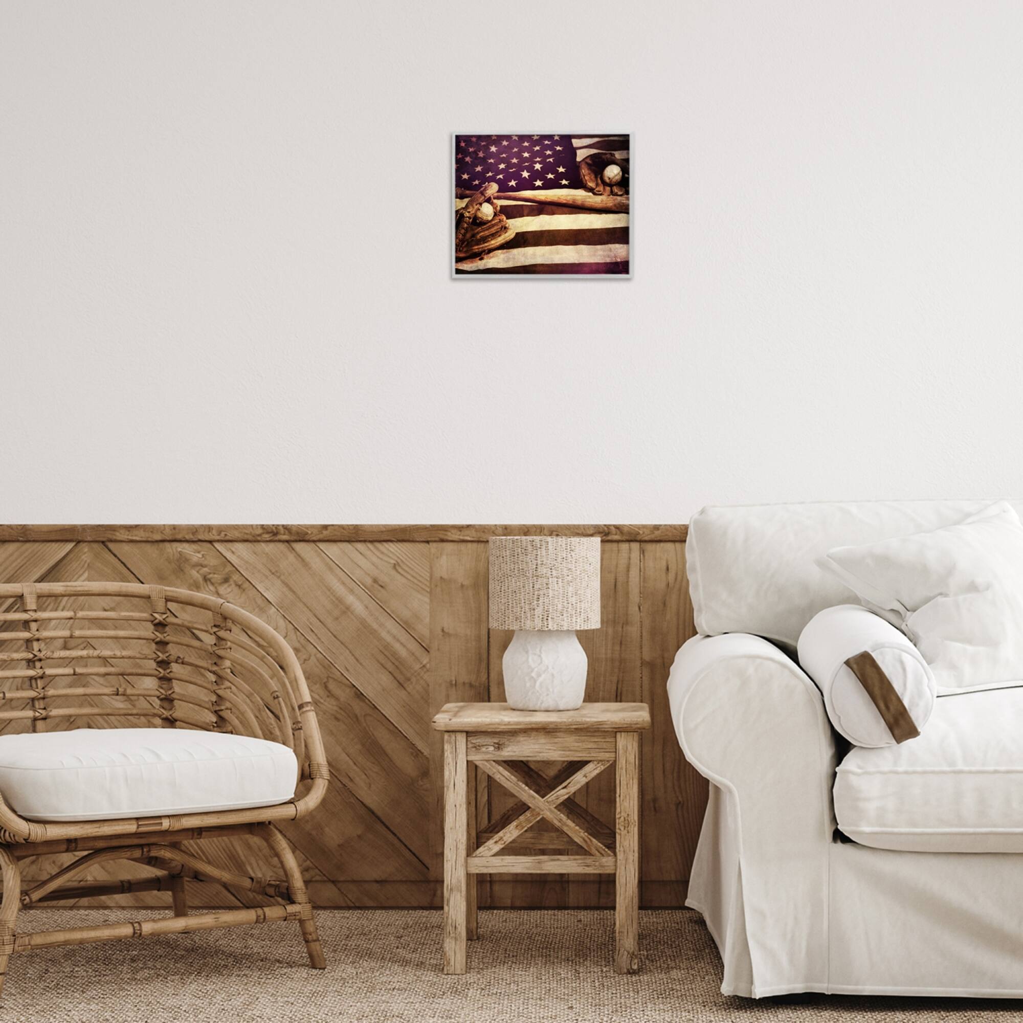 Stupell Industries American Flag Stripes Stars Baseball Mitt Sports Motif Framed Giclee Art